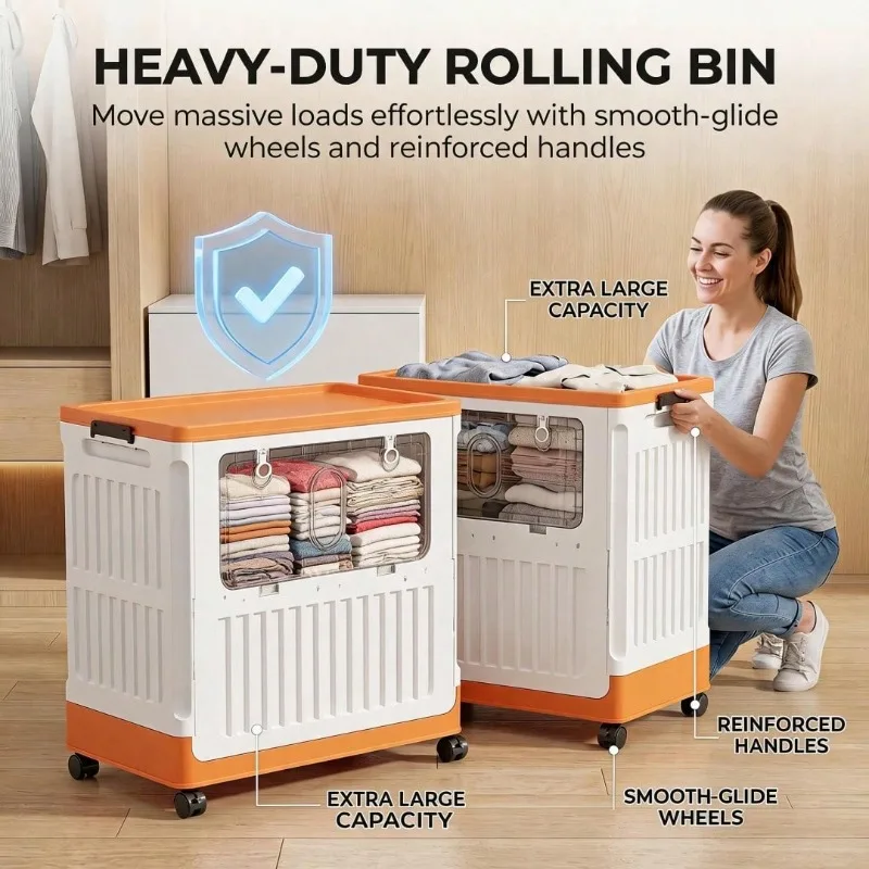 Clothing & Wardrobe Storage Storage Chests Double-Door Foldable Storage Box/Organizer – Large-Capacity, Dustproof, And Stackable – Features 4 Lockable Swivel Wheels – Suitable For Blankets, Clothing, Toys, And Bedding – Home & Bedroom Storage Solution
