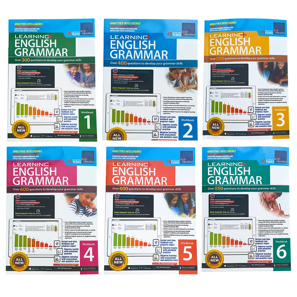 6 Books Singapore Grammar Spa 3-12 Year Old Kids Learning English Test Materials Exercise Book Textbook Notebook Exercise Book