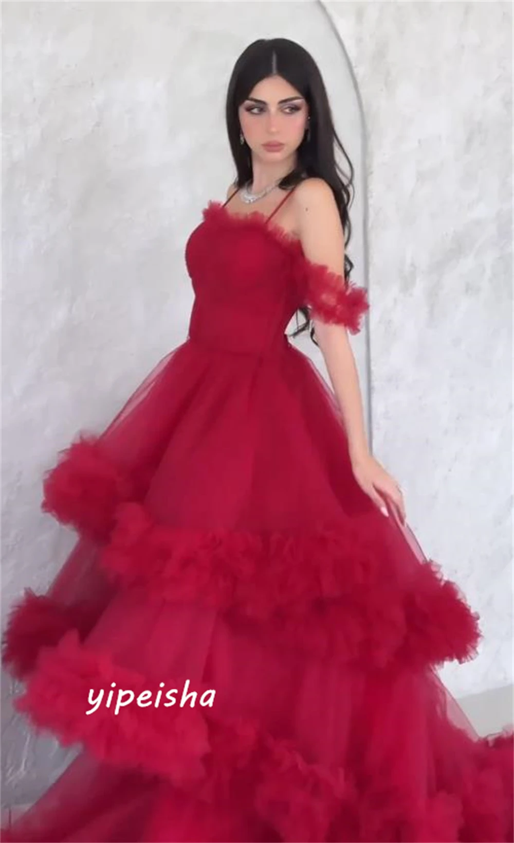 Customized Intricate Fashion Off-the-shoulder Ball gown Quinceanera Dress Layered Fold Sweep/Brush Skirts Net/Tulle Evening