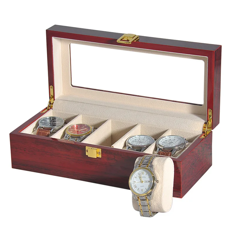 

Высококачественные деревянные шкатулки для часов на 5 отделений, с отделкой под рояльный лак, органайзер для хранения ювелирных изделий, футляр для коллекций украшений, подарки