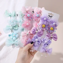 10Pcs Hair Band Bow Hair Ties Lovely Colors Flower Ponytail Holder Children Cartoon Scrunchies Rubber Kids Hair Accessories