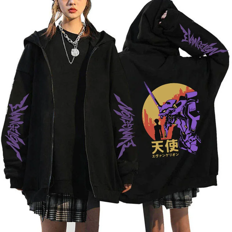 Funny Japanese Anime Rei Ayanami Evangelion Zip Up Hoodie Sweatshirt Manga Jackets Pullover Hooded Streetwear Zipper Hoodies