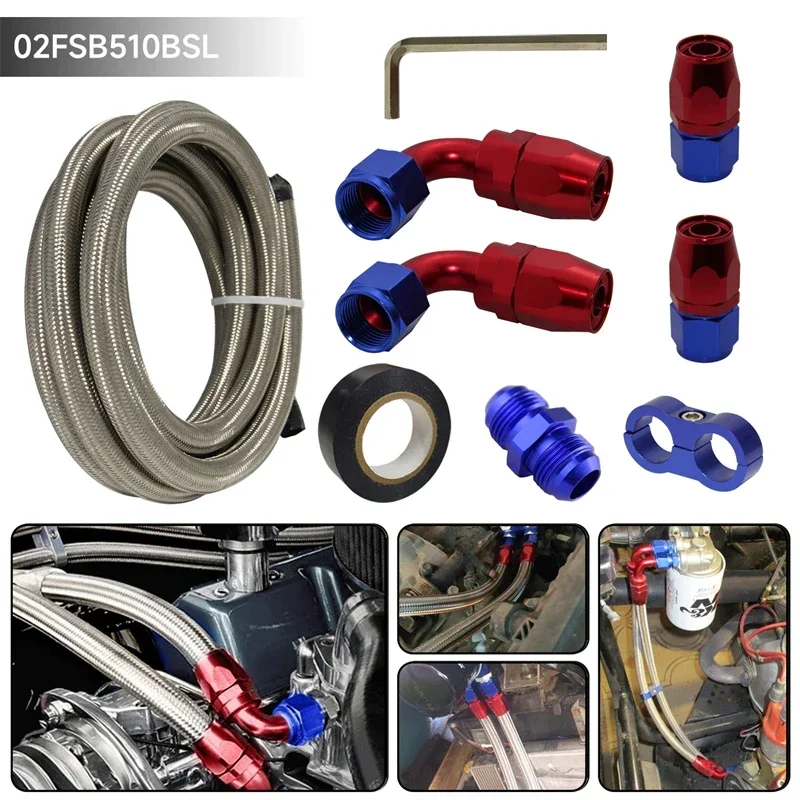 

For volvo Universal 10FT 3.05M AN10 Nylon/Stainless Steel Braided Oil Fuel Line + AN10 Hose End Fitting Kit Black/Silver