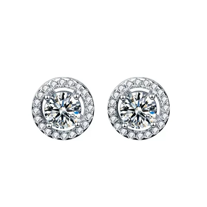 Women Round Halo Zircon Stud Earrings Shiny Inlaid Crystal Ear Studs Elegant Wedding Party Fashion Jewelry Gift