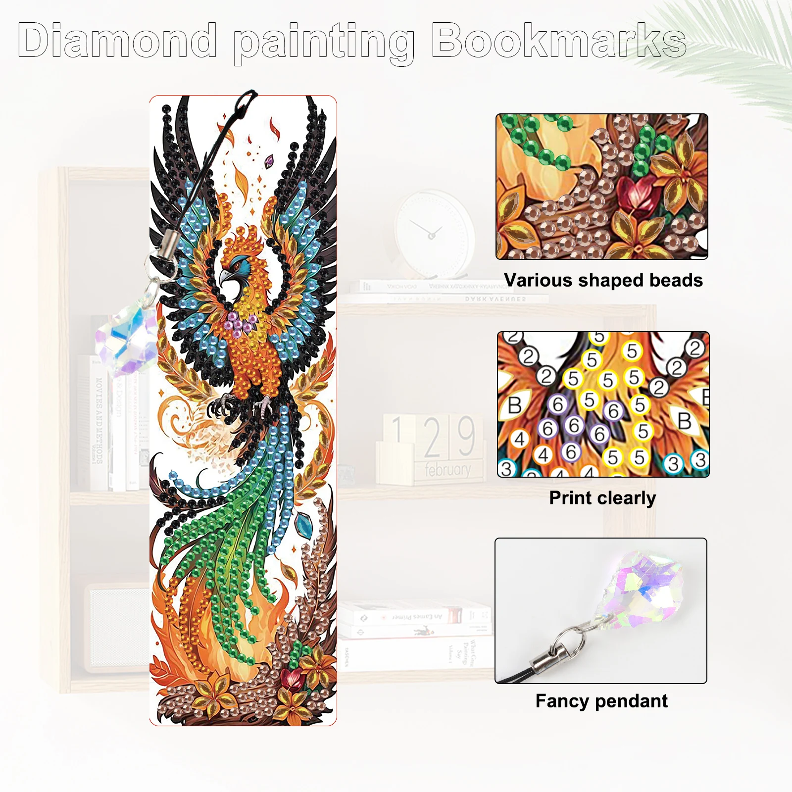 4pcs Diamond Art Painting Bookmarks Kits for Adults,Animals DIY Bling Crystal Pendant Bookmark for Home Office Diamond Art Gifts - view 4