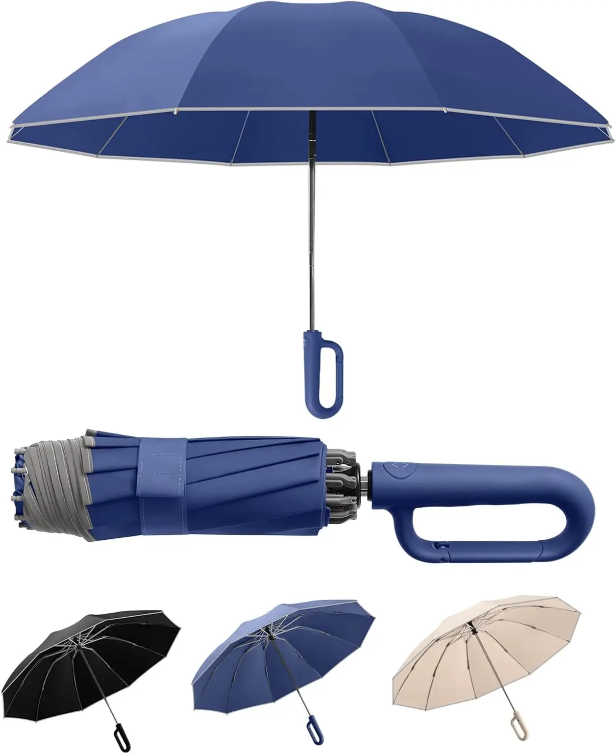 

Travel Umbrella, compact, durable, and windproof, reverse folding umbrella with safety reflective ring design, suitable for car