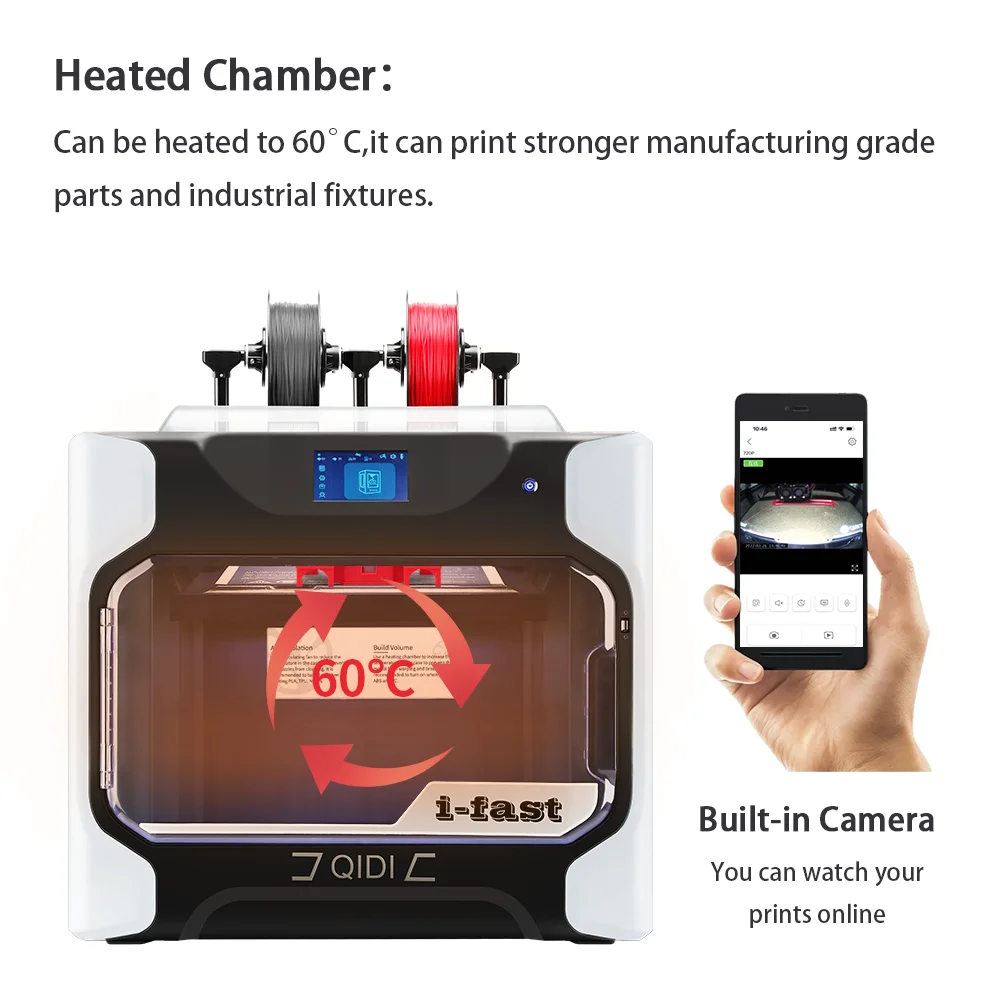 QIDI TECH-Impresora 3D i-fast de Gran Tamaño, Dispositivo Extrusor Doble con un Conjunto Extra de Alta Temperatura, Fibra de Carbono, Nailon, PC