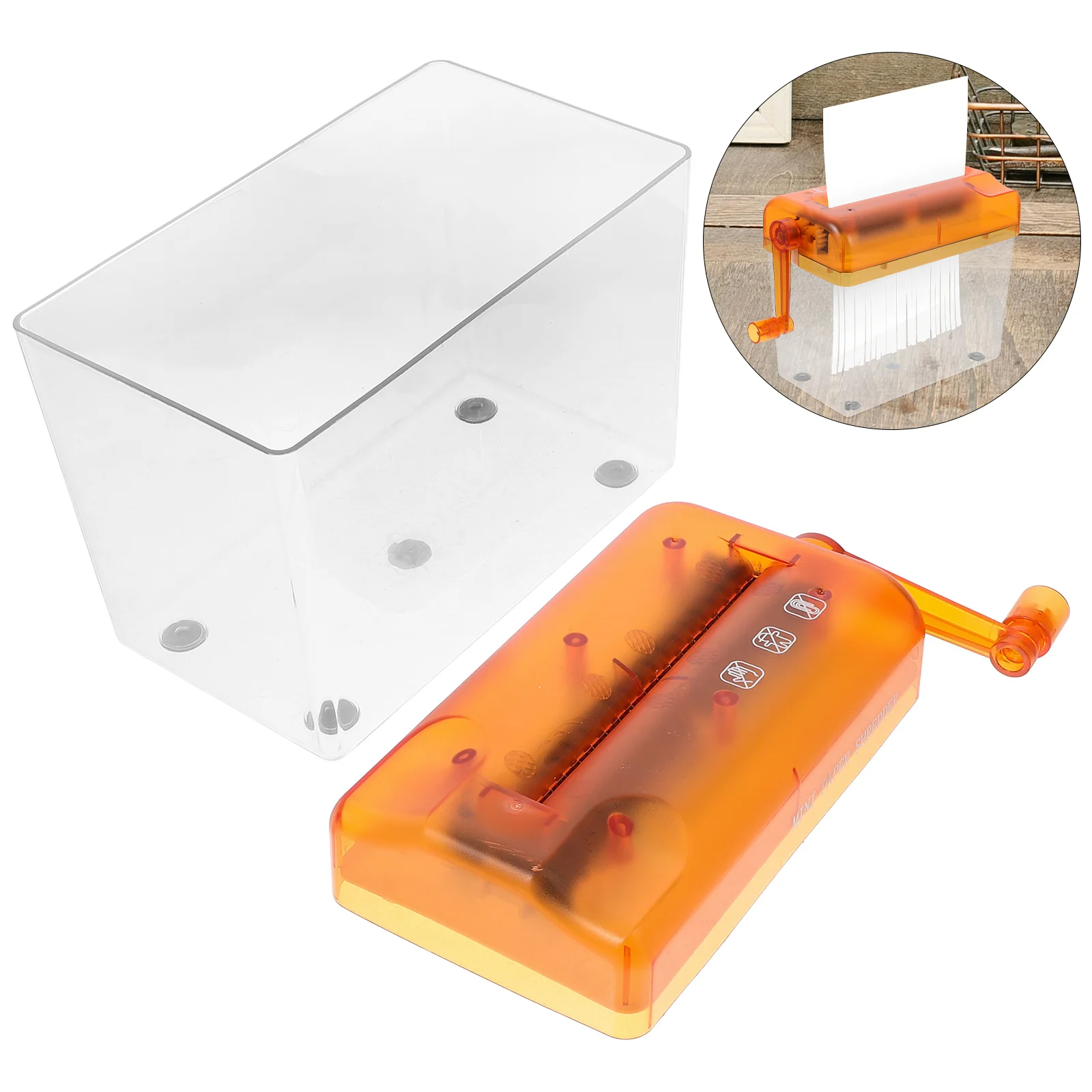 

Mini Portable Paper Shredder Handheld Document Cutter Transparent Body Manual Operation Built-In Storage Box Quick Shredding A6