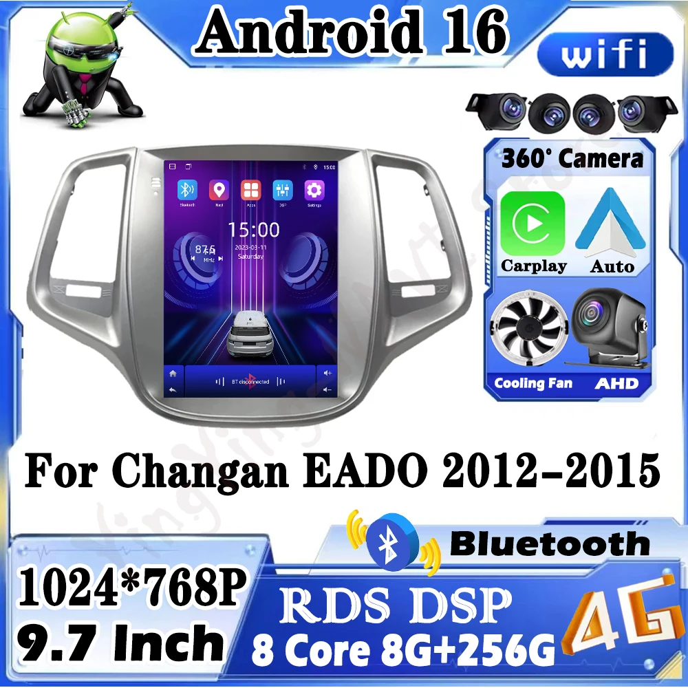 ل Changan EADO 2012-2015 Android16 راديو السيارة التلقائي اللاسلكية Carplay نظام تحديد المواقع والملاحة شاشة ستيريو أدوات الفيديو BT #1