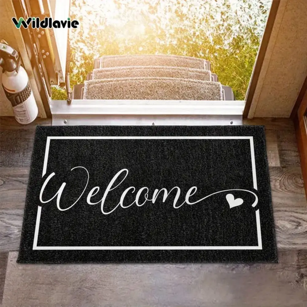 Tapis d'entrée VIKAMA - Noir, tapis de sol résistant aux taches et durable, tapis de salle de bain et de cuisine, décoration de la maison