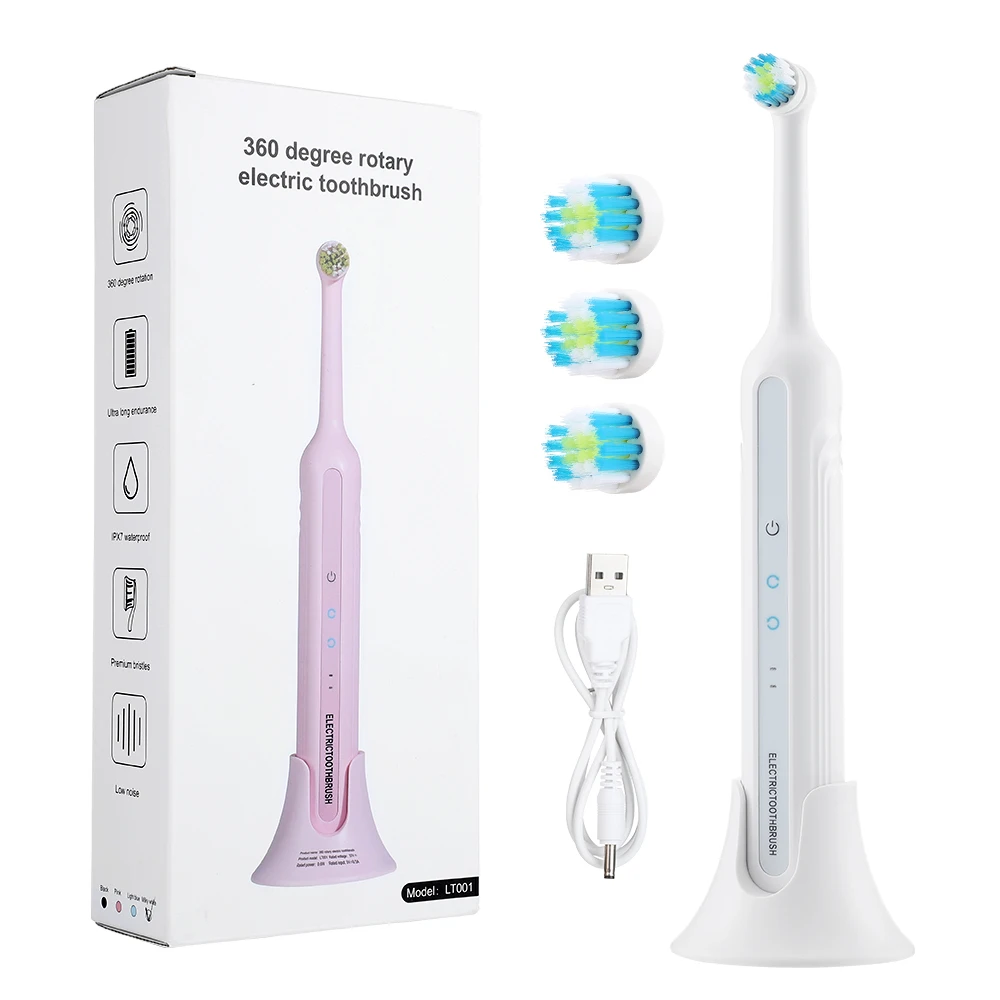 

Electric Rotary Toothbrush 360° Rotation Rechargeable Tooth Brush Whitening Teeth with 4pcs Brush Heads Oral Care Timer Brush