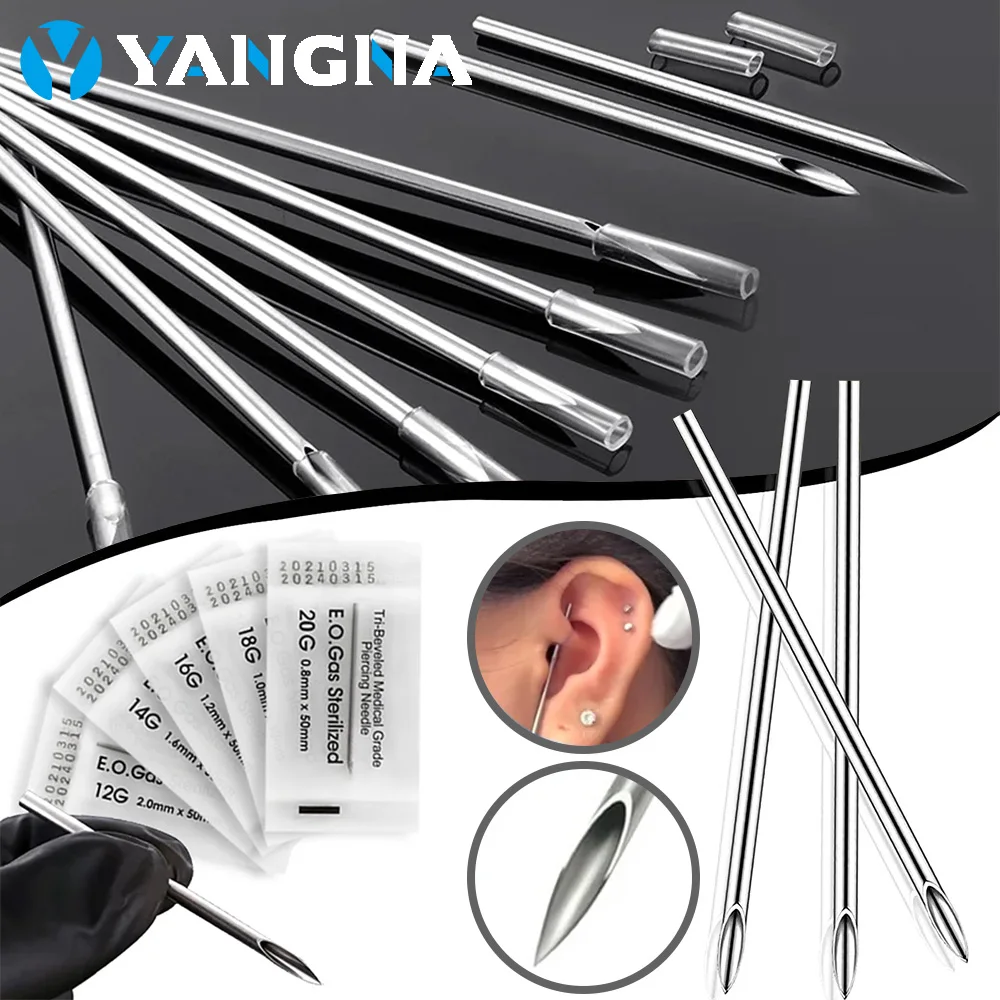 

100PCS Disposable Body Piercing Needle 12G 14G 16G 18G 20G Sterile Steel for Nose Ear Belly Nipple Lip Eyebrow Piercing Tool