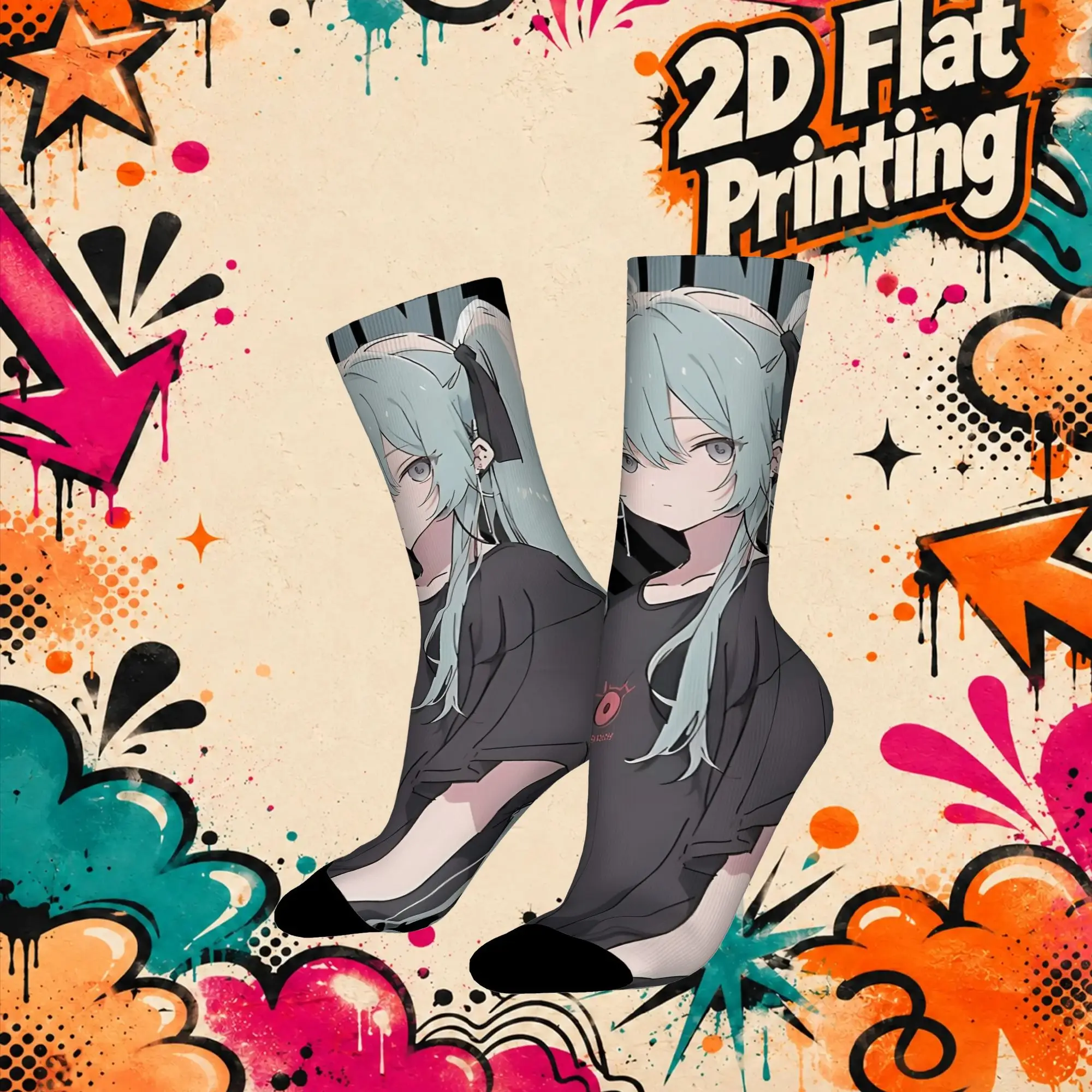 Autumn Winter Retro Hatsune Miku Cartoon Singer Crazy Men's compression Socks Unisex  Funny Crew Sock