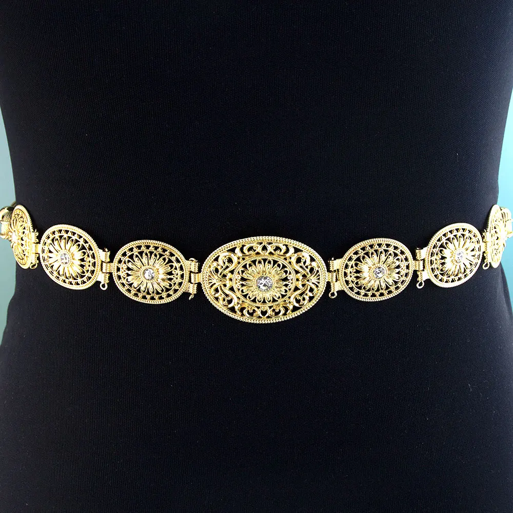 Morocco Hand Rope Chain Wedding Belt For Women Arabic Caftan Waist Chain Gold Color Hollow Arabesque Algeria Bijoux