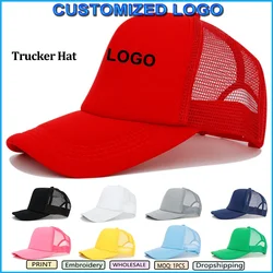 Custom Print Logo Advertising Mesh Trucker Caps Men Women  Heat Transfer Logo Trucker Cap Summer Sun Protection Foam Trucker Hat