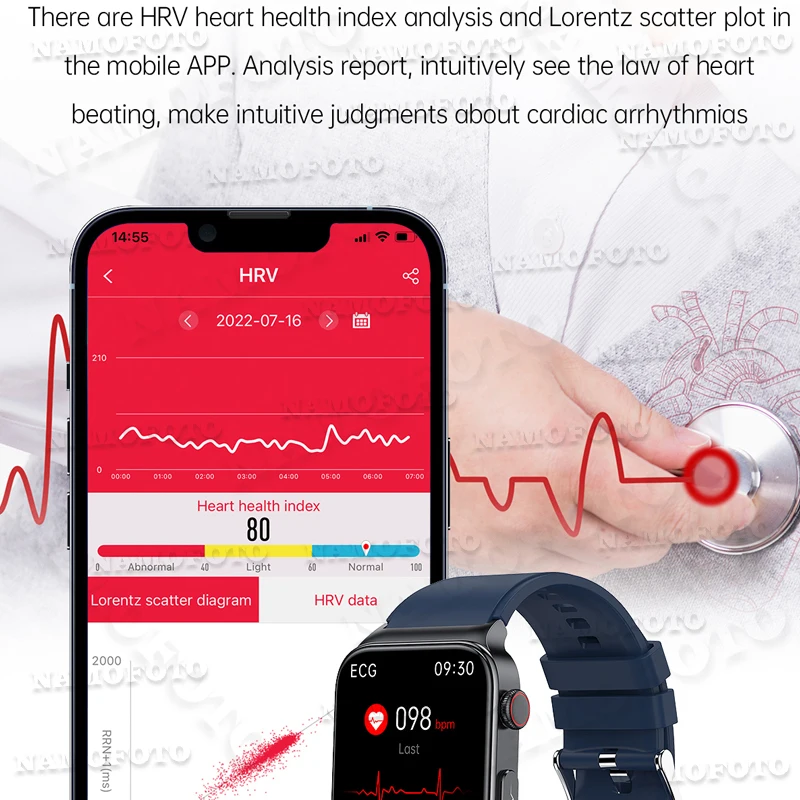 Relógio de pulso ECG para homens e mulheres, relógio inteligente, classe médica, remendo de peito, pulseira, BP, HRV, saúde do relógio, 512Hz, 1.92