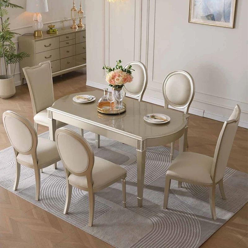 European Elegant Luxury Wooden Dining Table Set 6 Seater Home Dining Room Furniture Modern Solid Wood Dining Table And Chairs