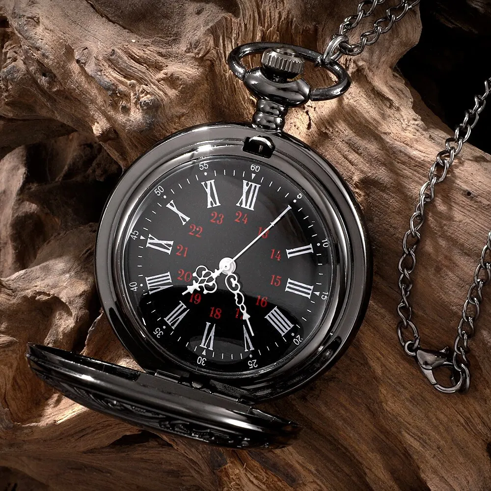 خمر سحر أسود للجنسين الأزياء الرومانية عدد الكوارتز Steampunk ساعة الجيب المرأة رجل قلادة قلادة مع سلسلة هدية