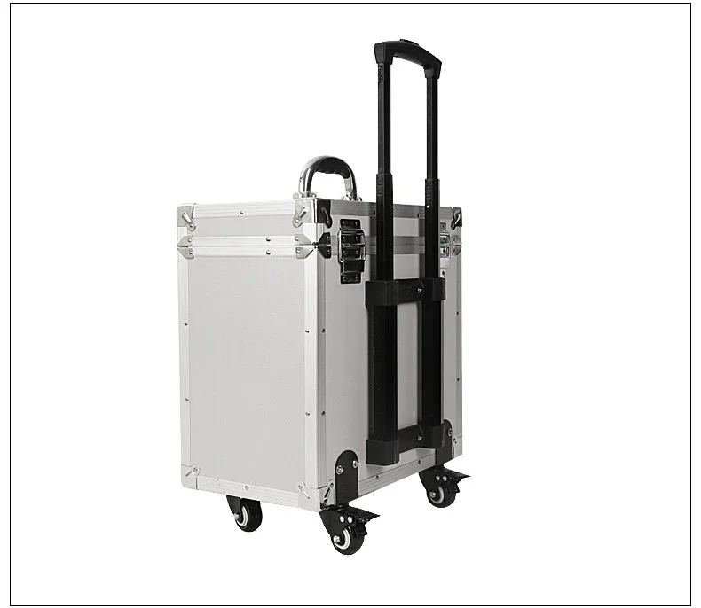 Large Aluminum Equipment Tool Trolley Case, Aluminum Instrument Display Carrying Tool Case with Wheels