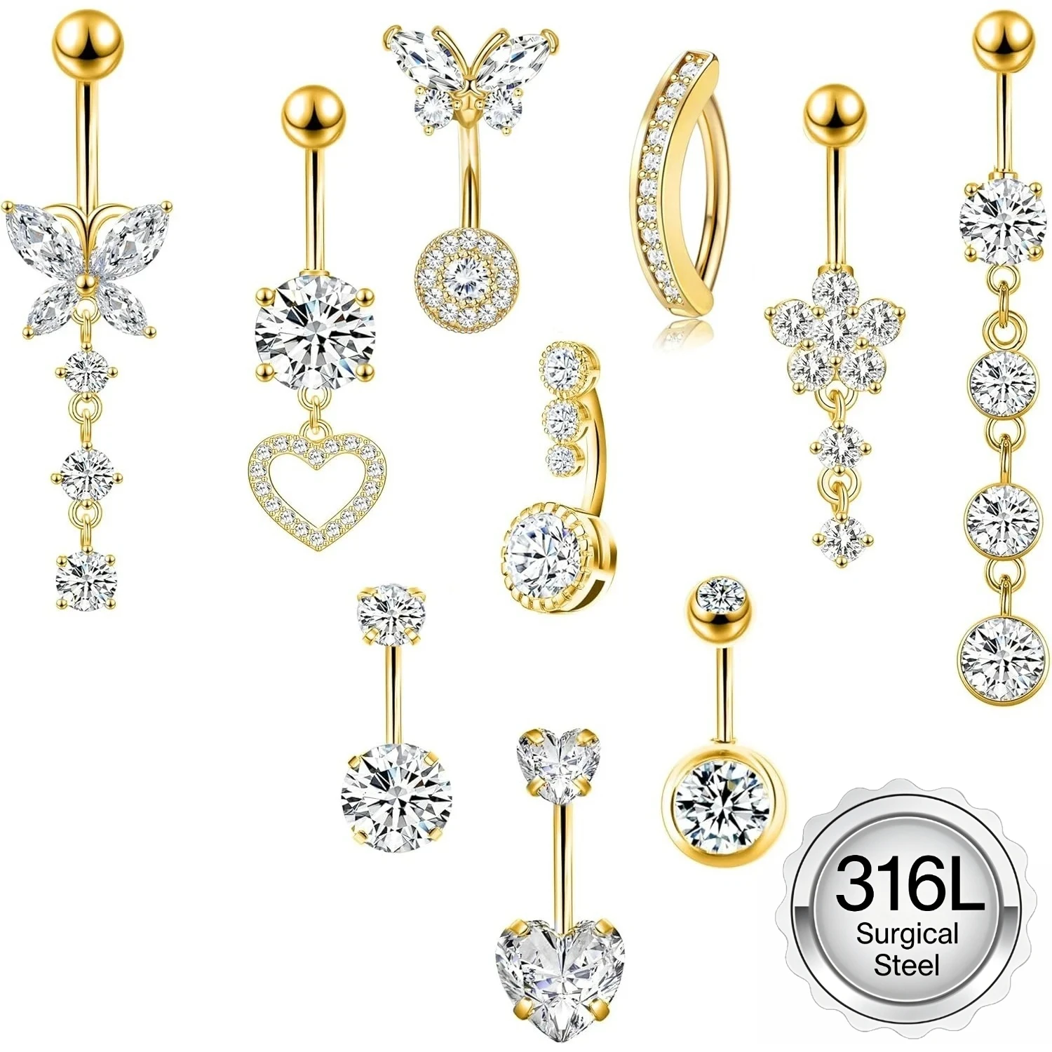 Drperfect 1 Stück Bauchnabelpiercing mit Anhänger aus Edelstahl, 14G Bauchnabelpiercing, Niedlicher Nabelpiercing-Schmuck