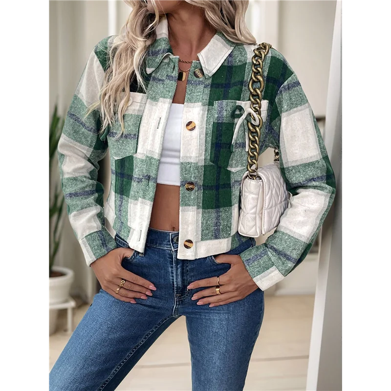 ABP-Chaqueta corta para mujer, camisa con botones a cuadros a la moda, abrigo de otoño 2025