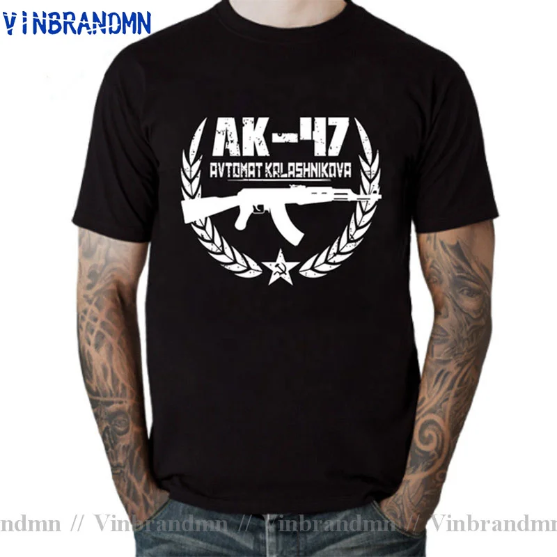 AK-47 Avtomat Kalashnikova Russian Riffle T-Shirt Men's T Shirt New Men Cotton Tshirt Streetwear Harajuku AK 47 AK47 Tees Shirts