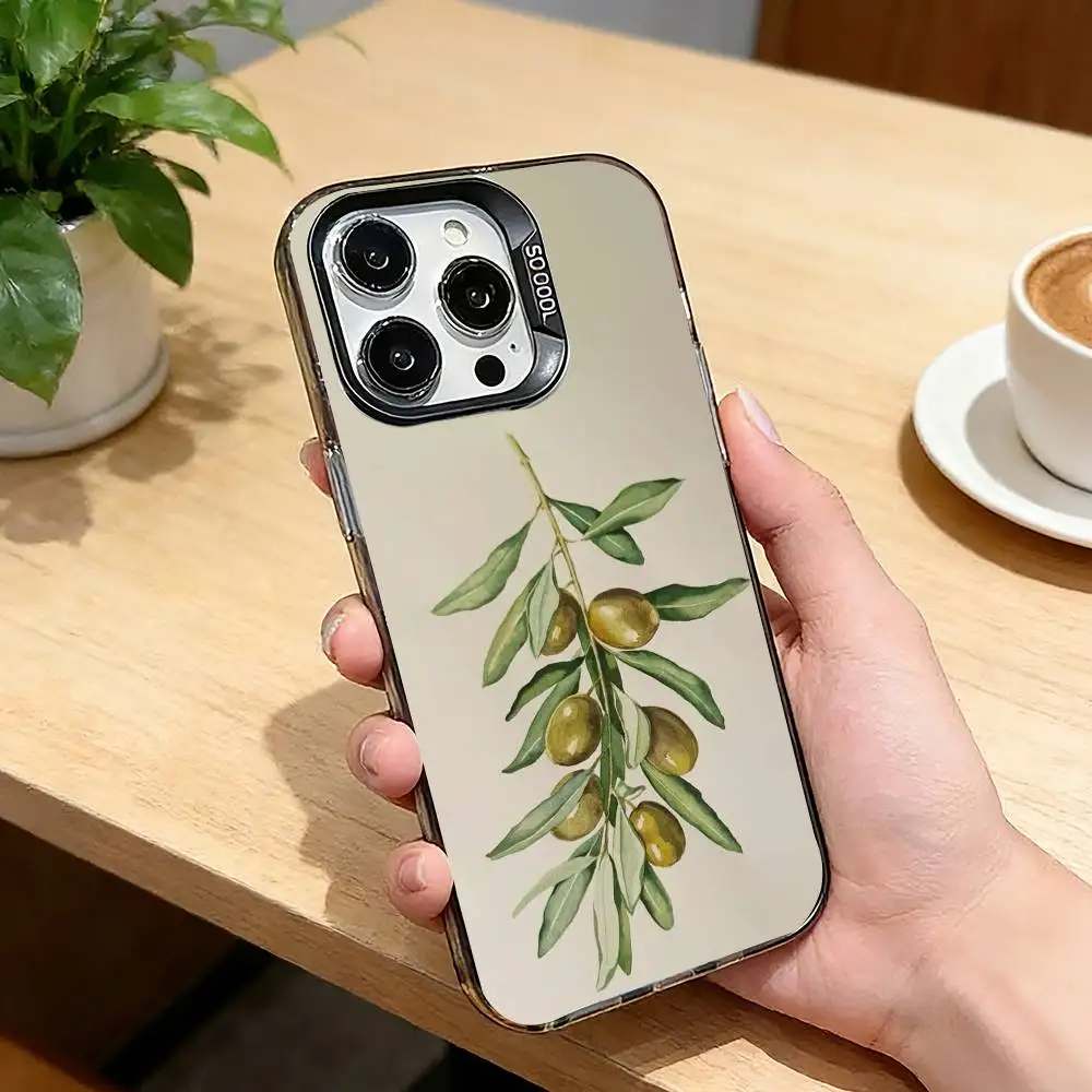 O-Olive Branch  Phone Case For iPhone 17,16,15,14,13,12,11 Plus,Pro Max,XS,Colorful Silver Black Cover