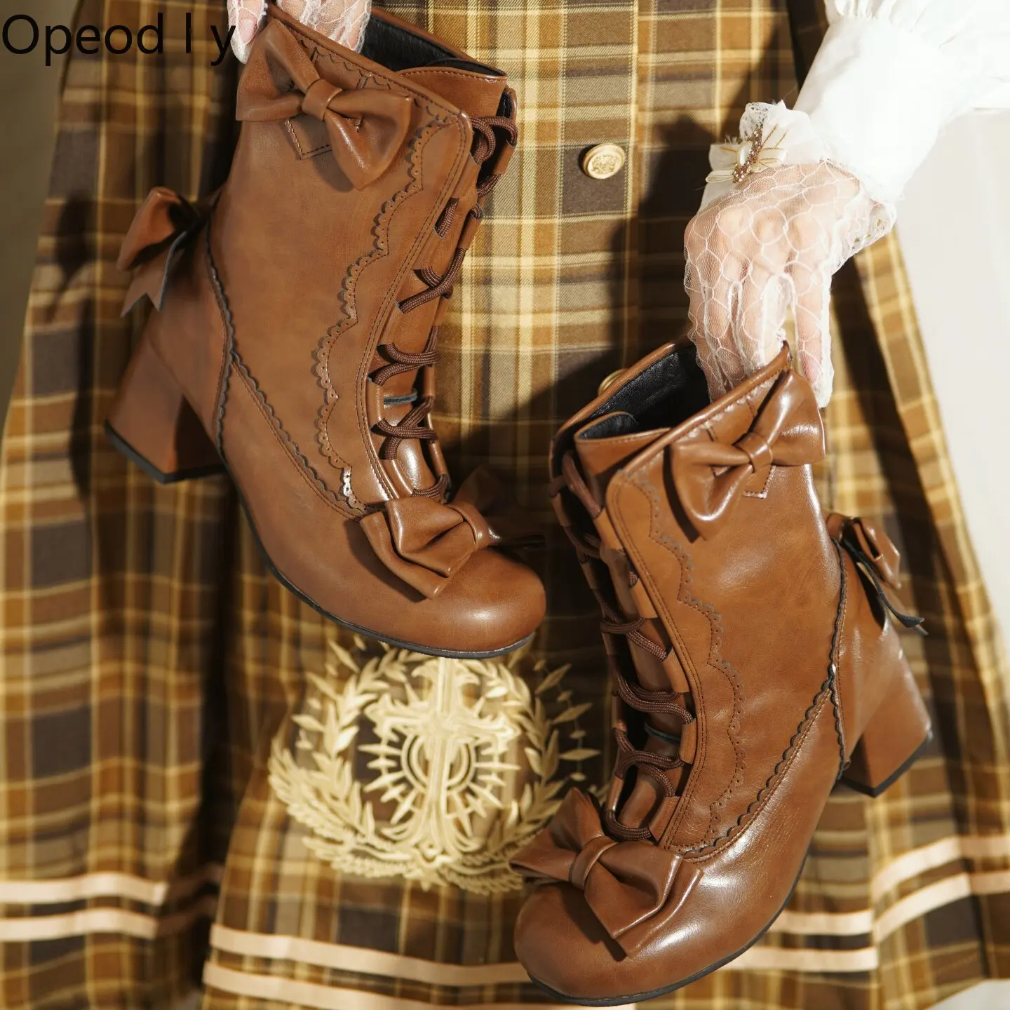 Autumn and Winter Elegant Japanese Original Lolita Short Boots Retro Sweet Bow Cute Girl Warm Medium Heel Boots