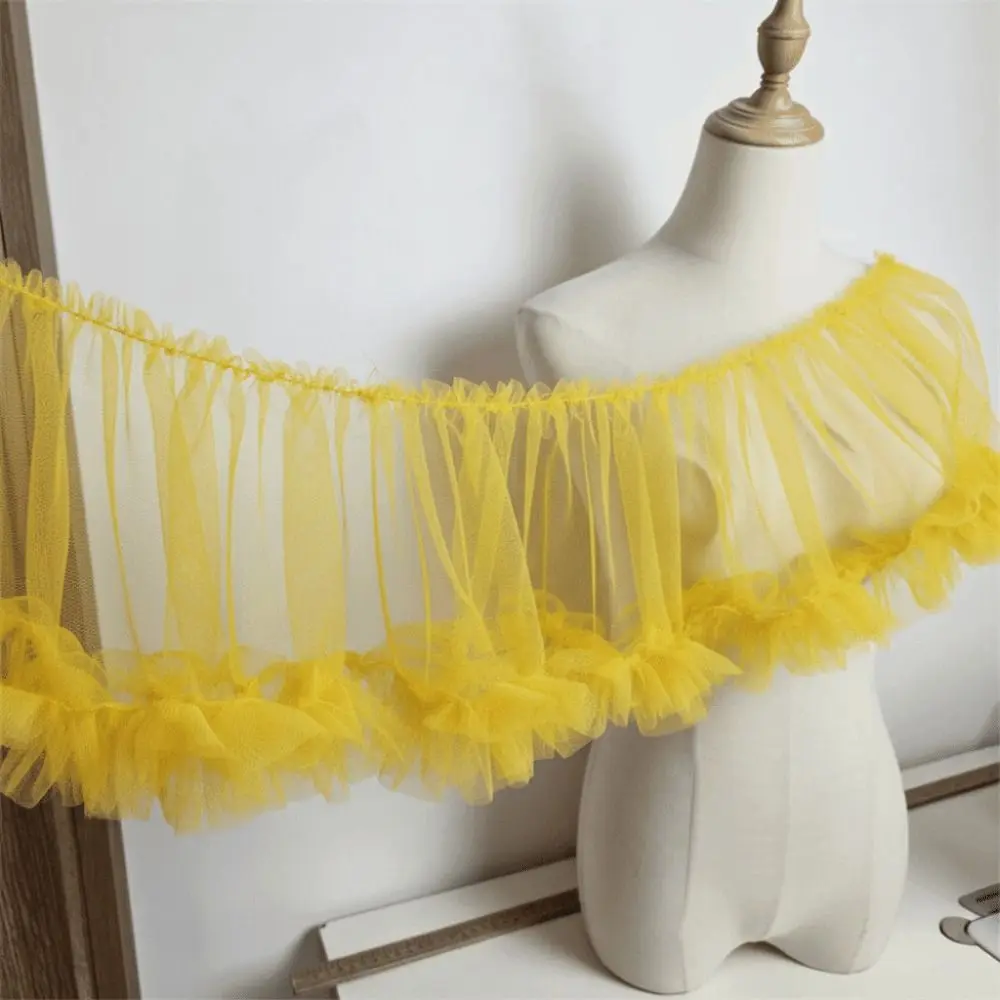 15X90cm Size Wrinkled Pleated Tulle Lace Multicolor Soft Material Ruffle Trim Fluffy Texture Lace Fabric Trims Girls Skirts