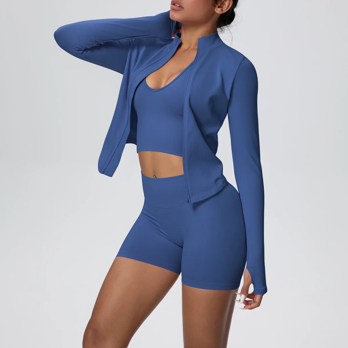 

Women's Tight Sports Vest Yoga Set High Waist Hip-Lifting Zipper Jacket Shorts Suit Casual Running Workout Clothes Gym 3pc Sets