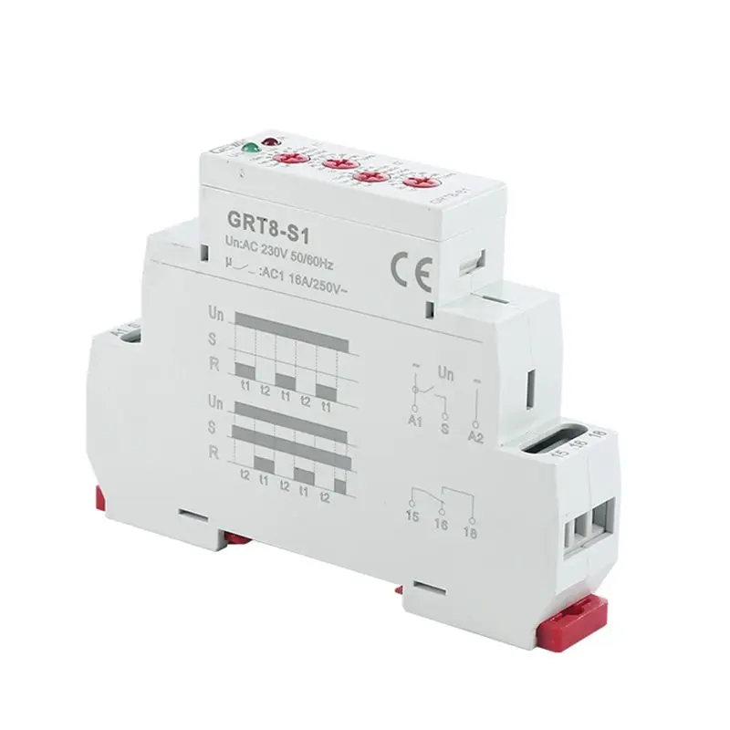 GEYA GRT8-S Asymmetric Cycle Timer Relay SPDT 16A Electronic Repeat Relay, GRT8-S1