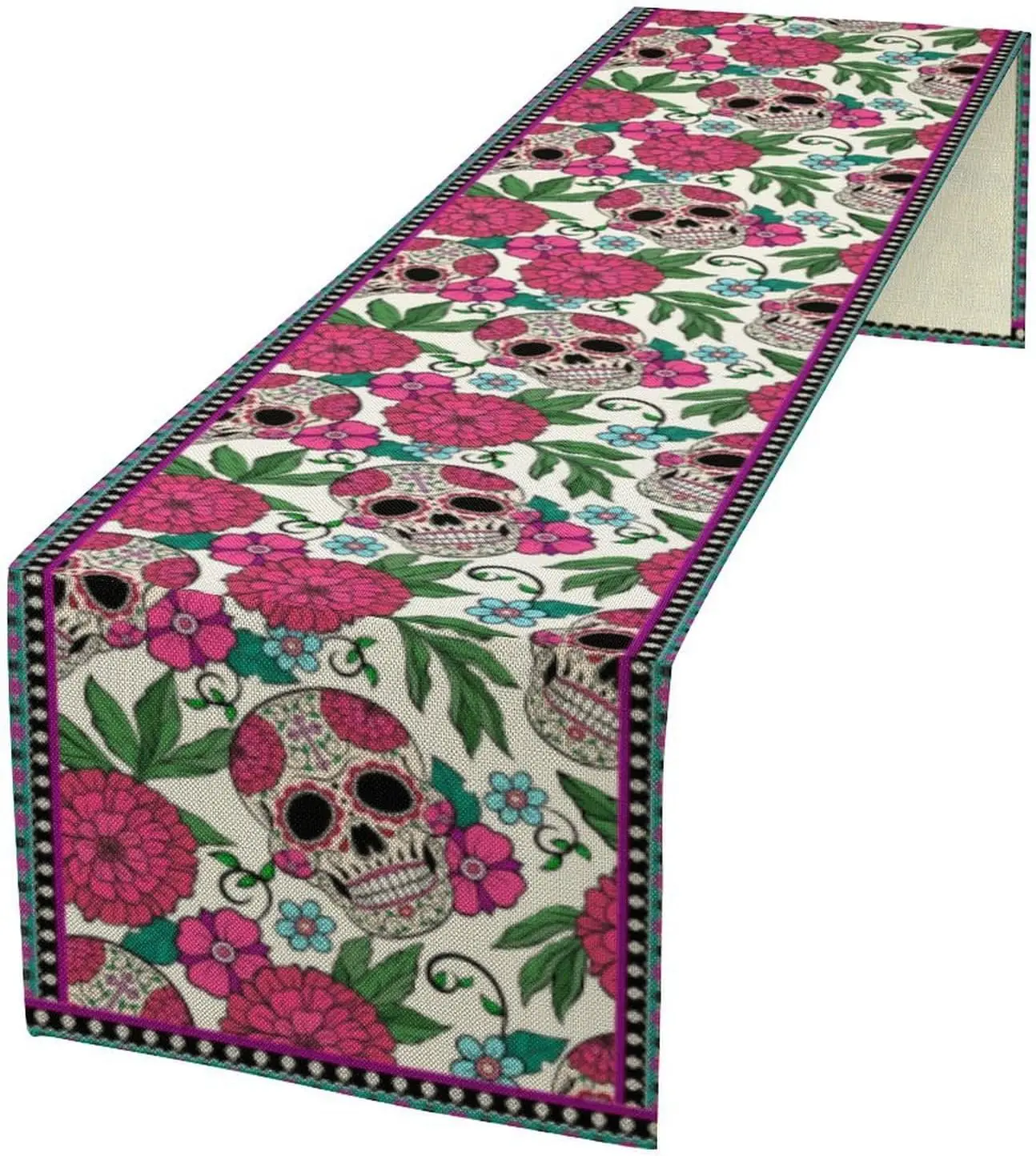 Mexican Dia De Los Muertos Linen Table Runner home Decor Mexico Sugar Skull Day of The Dead Table Runners Fiesta Party Decor