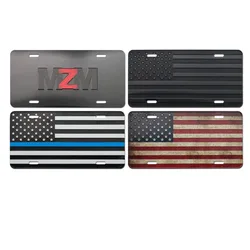 General License Plate U.S. Flag Printing Car Culture Mural Tin Painting License Plate Holder Registration Alloy Exterior