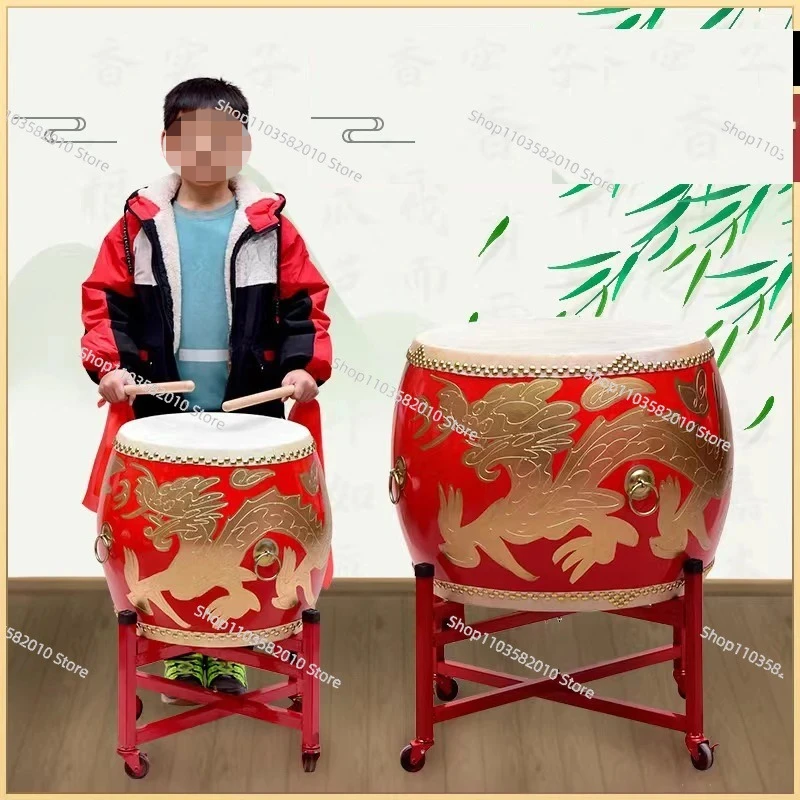 

Chinese Red Solid Wood Drum, Traditional Cowhide Dance & Beat Drum for Lion Dance Performance