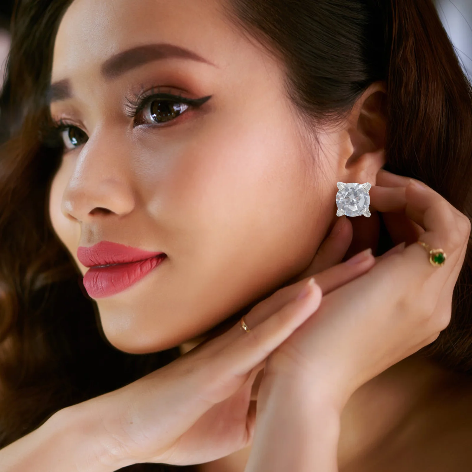 

2Pairs Zircon Earrings Studs Set Metal Ear Piercing Kit Corrosion Resistant Stylish Earrings for Women Gift Party