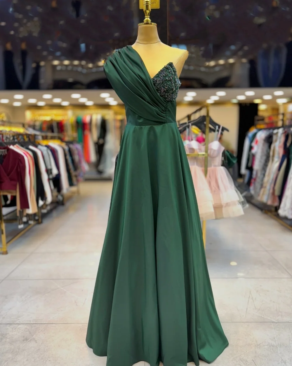 

Customized Modern Style Retro Classic Charmeuse Beading Pleat Draped A-line One-shoulder Long Dresses Bespoke Occasion Dresses