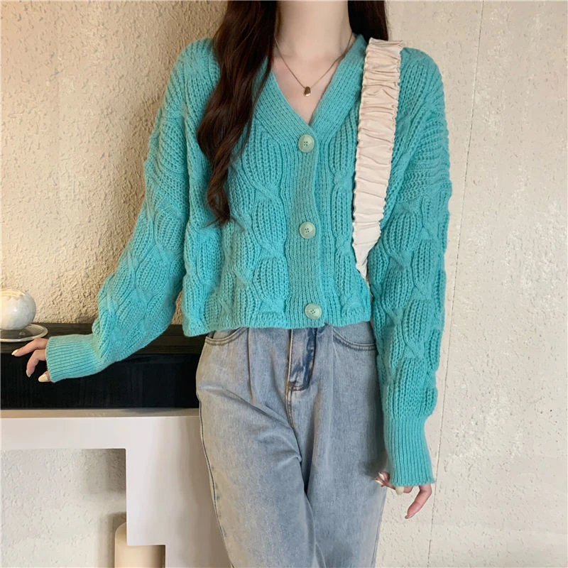 Women Soft Sweet Cardigan Sweaters Casual Lazy Wind Loose Elegant Knitted Coat Fashion V Neck Preppy Style Short Tops