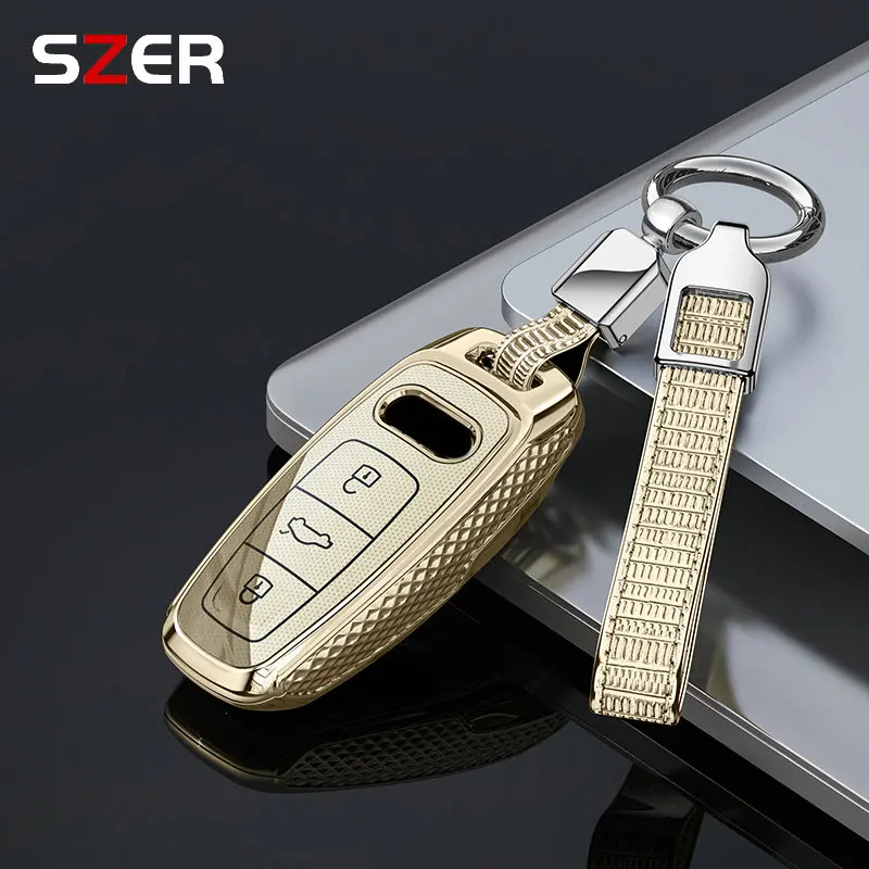 ABS Shell Car Remote Smart Key Case Cover For Audi A6 A6L A7 A8 A8L A3 E-tron 55 Q7 Q8 C8 2019 2020 2021 Keychain Accessories