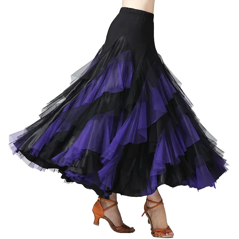 New Women Dancing Costume Flamenco Waltz Ballroom Dance Skirt Classical Competition Practice Layered Big Swing Spanish Skirts