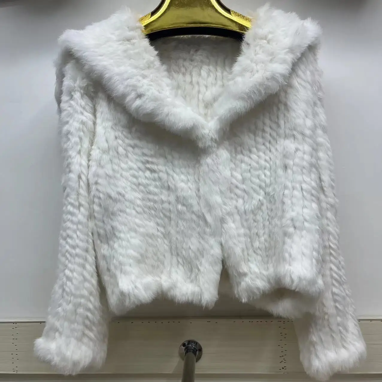 2023 autunno inverno nuovo cappotto di pelliccia di coniglio intrecciato a doppia faccia addensato per le donne giacca di pelliccia corta moda collo marinaio Y4356