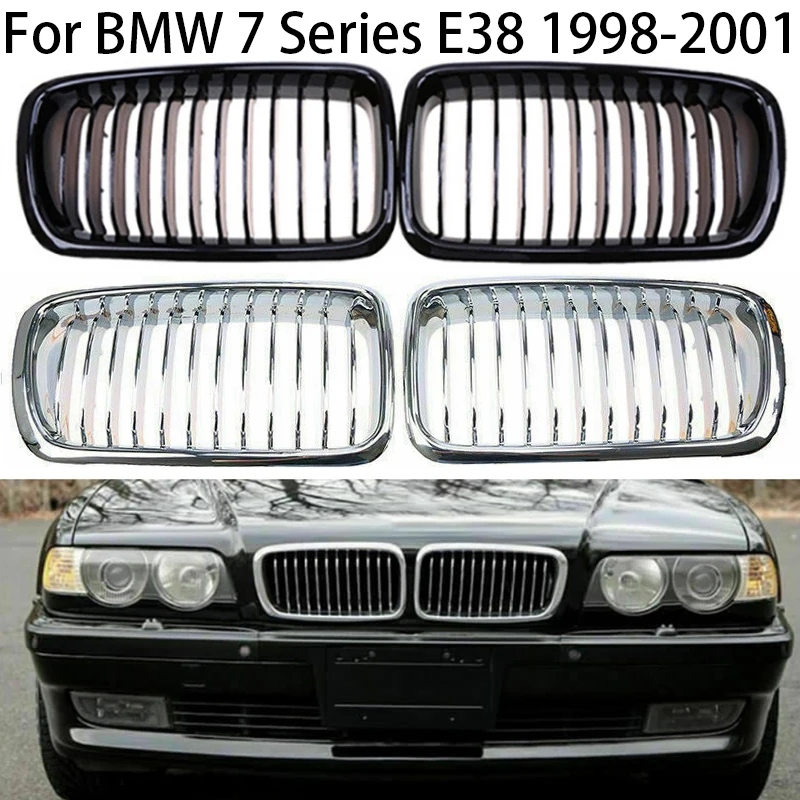 

1Pair Chrome Front Bumper Kidney Grille Hood Grill Refit for BMW 7 Series E38 730IL/735I/725Tds/728I/750I Sedan 1998-2001