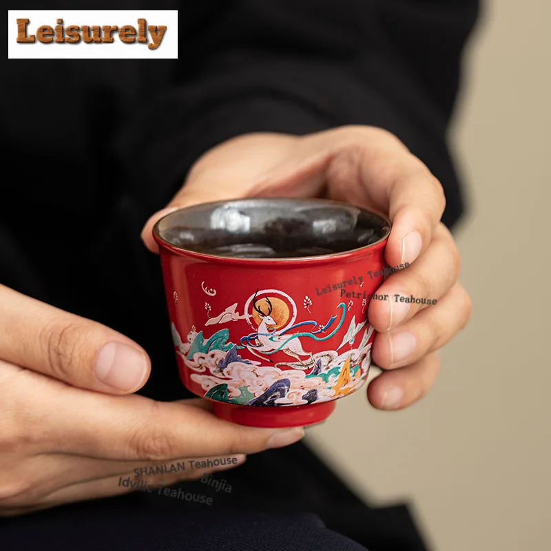 90ml Dunhuang Cultural Nine-colored Deer Teacup Handmade Tea Bowl Water Jug Tea-tasting Meditation Cup Chazhan Master Cups Cha