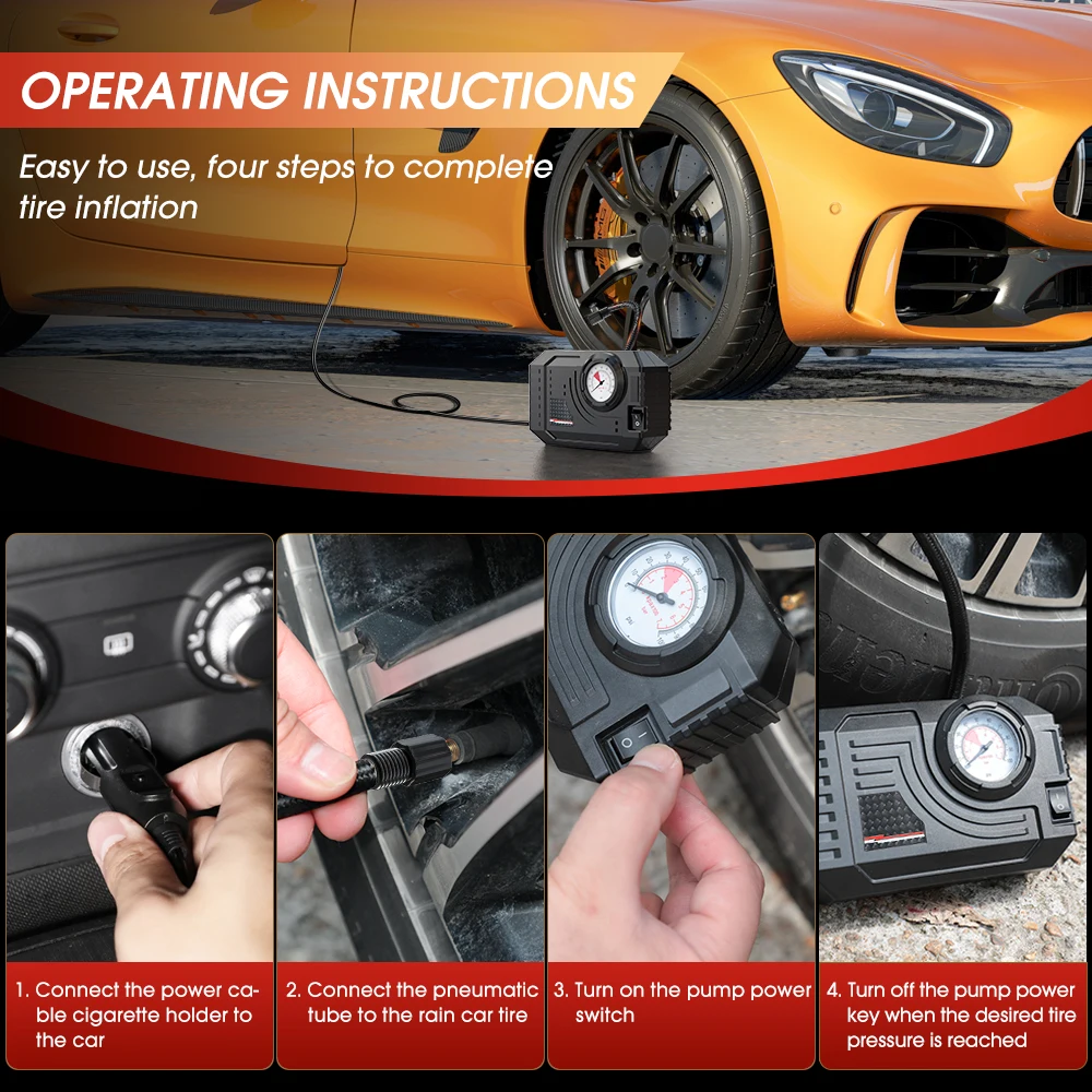 CARSUN Mini Air Pump Tire Infl - огляд і ціна Car Portable Tire Inflator