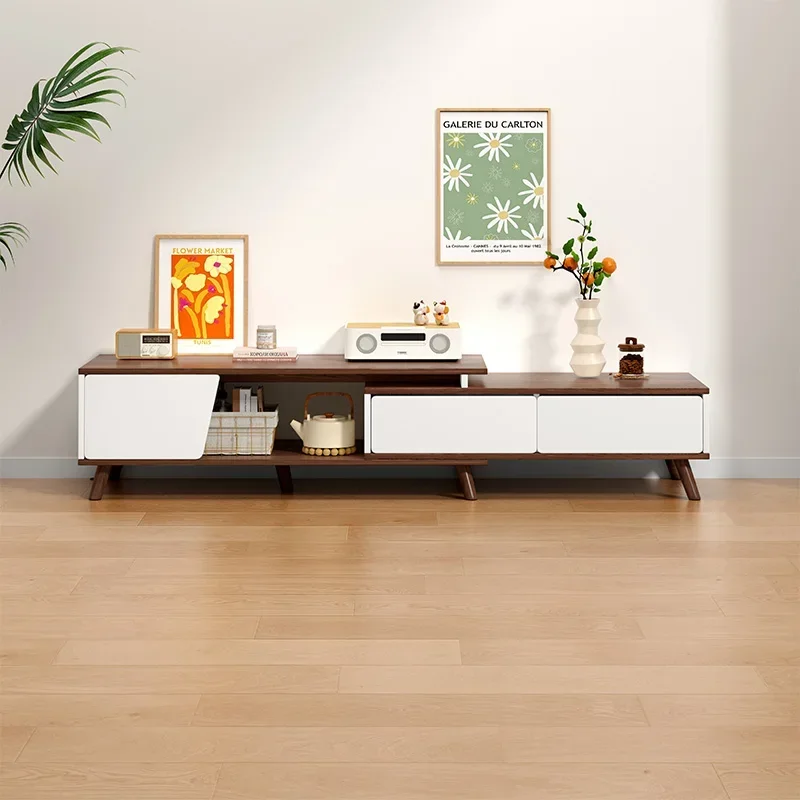 Retractable TV cabinet Small apartment living room household light luxury floor TV cabinet Simple modern storage side cabinet