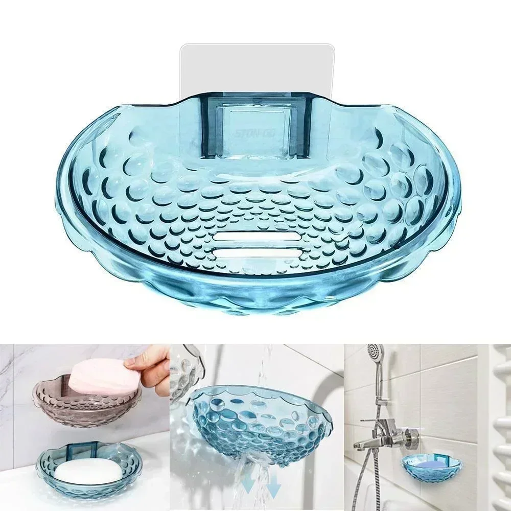 Soap Holder Soap Dishes Sponge Container with Wall Hook for Shower Kitchen Sink Adhesive No Drilling  Bathroom Accessories