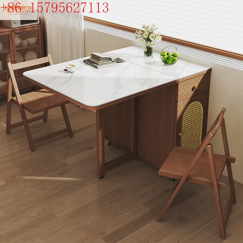 Small household slate solid wood dining table folding dining table and chair combination