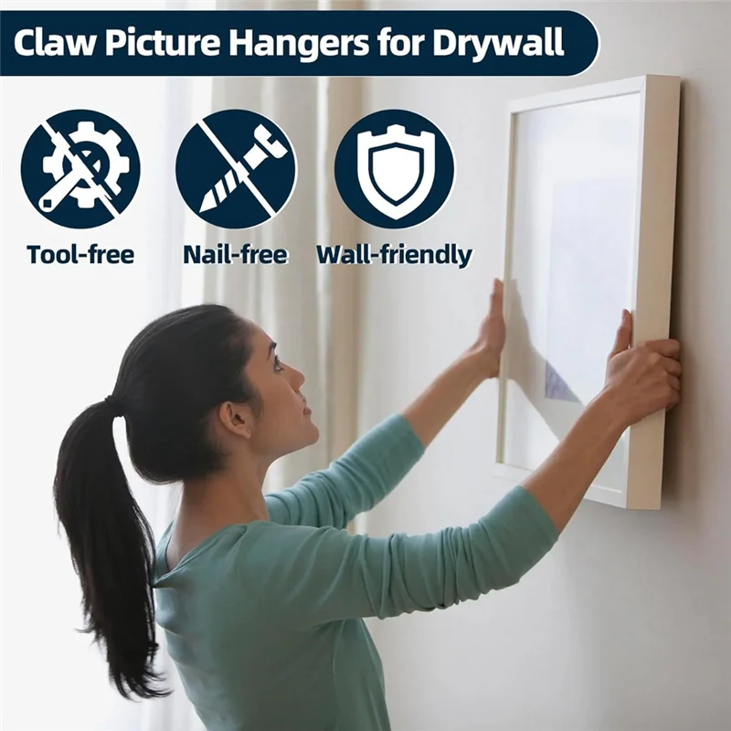 FYBL-Claw Wsporniki do Gwoździ do Płóciennych Obrazów - Bez Użycia Narzędzi, 10 Sztuk, Haczyki do Obrazów na Płachcie Gipsowo-Kartonowej, Udźwig 12 kg/27 lbs