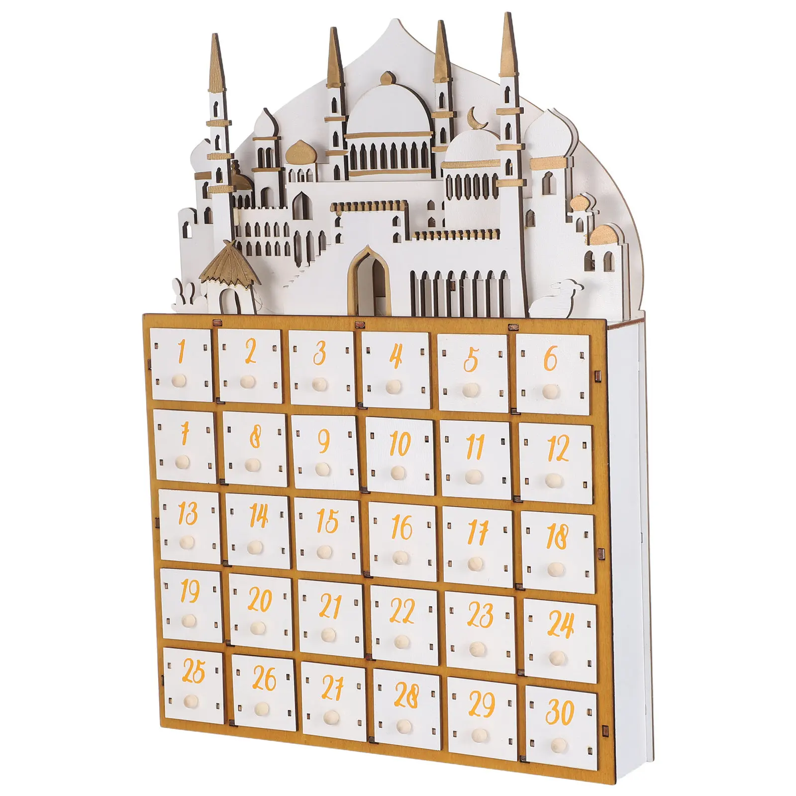 

Рамаданский деревянный LED-календарь с 30 ящичками, настольный органайзер для обратного отсчета, украшение для празднования Ид и мусульманских праздников