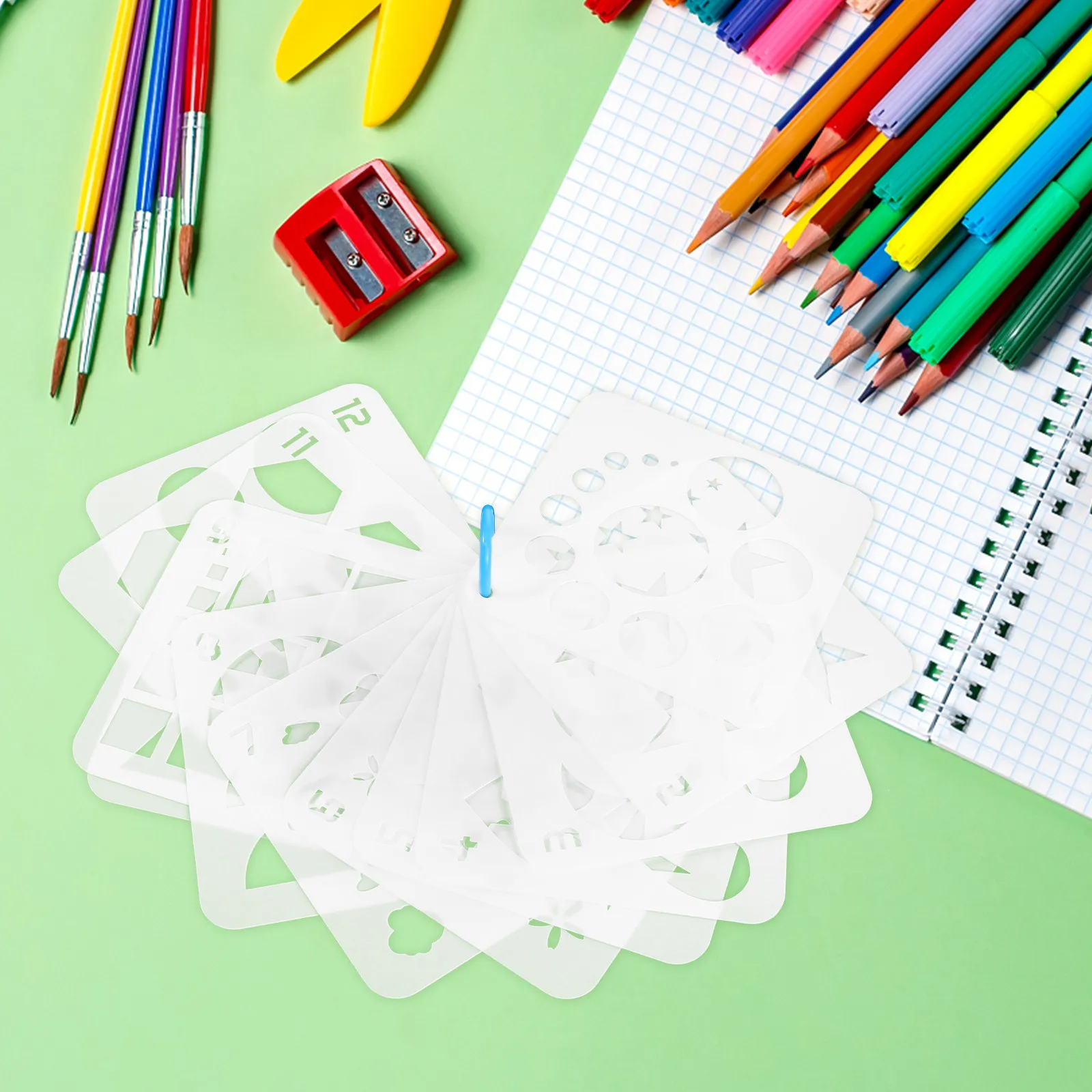 

Набор из 12 многоразовых художественных трафаретов - Геометрические шаблоны для рисования для студентов, наборы пластиковых форм для поделок своими руками, для рисования мелом