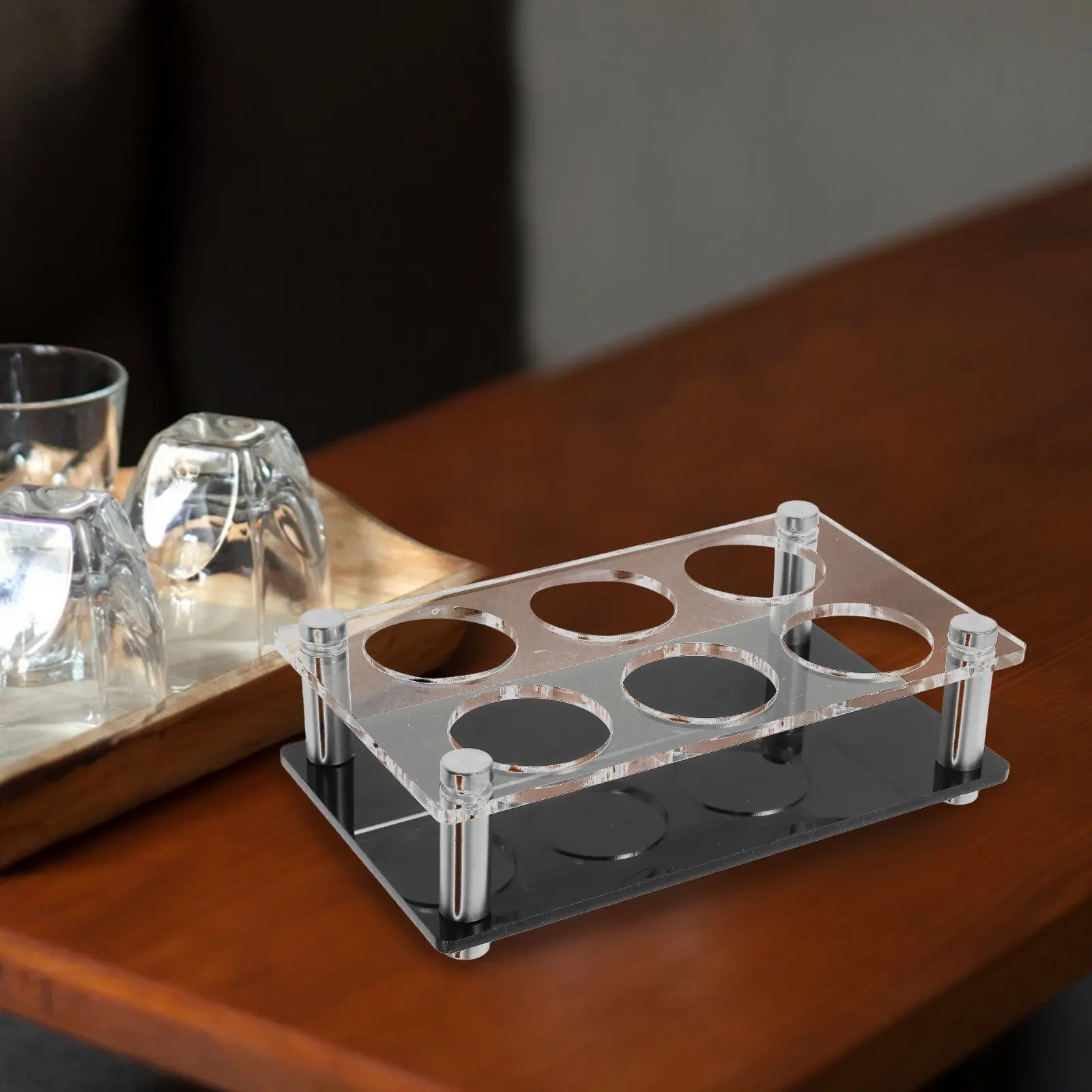 Shot Glass Holder 6 Holes Clear Acrylic Tray for Home Bar Party Nightclub Space Efficient Display Stand for Small Drinking Cups - view 5